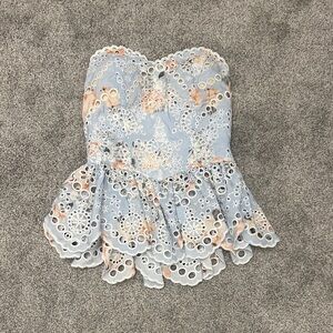 Vici Blue and White Lace Peplum Top